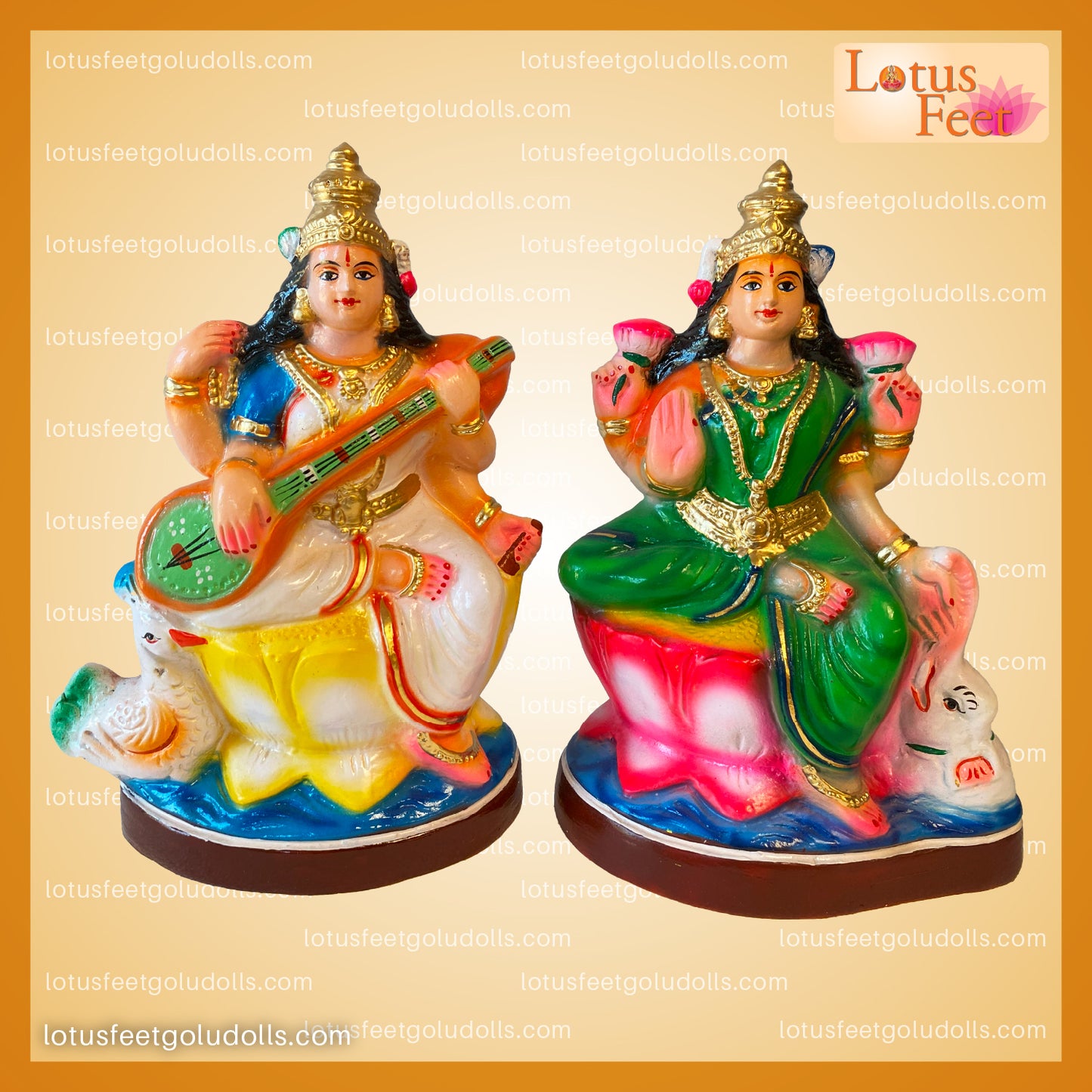 Lakshmi & Saraswathy Set 12" (Paper Mache)