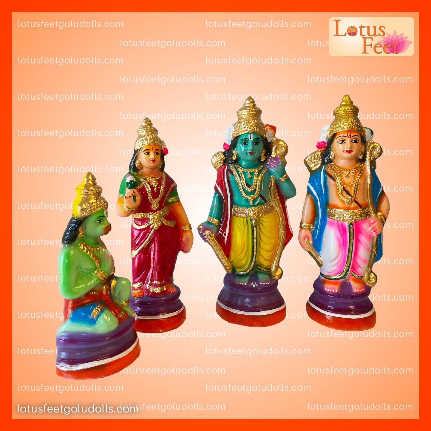Ramar Set @ Ram Parivar Set of 4 Dolls 11 - 12" (Paper Mache)