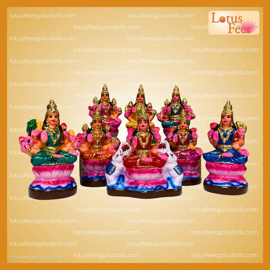 Ashta Lakshmi 8" (Clay Doll Set) Complete Divine Blessings