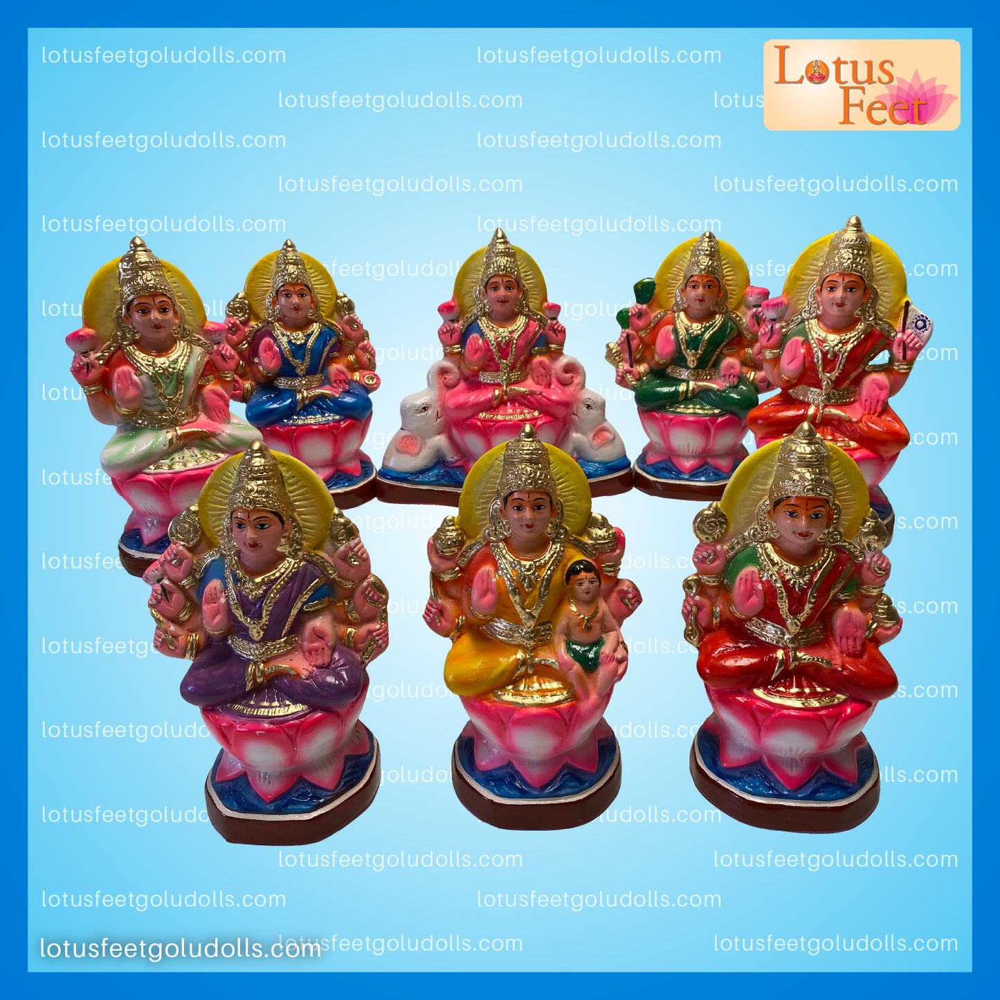 Ashta Lakshmi Set of Eight Dolls 10"(Paper Mache) Eight Divine Forms of Prosperity