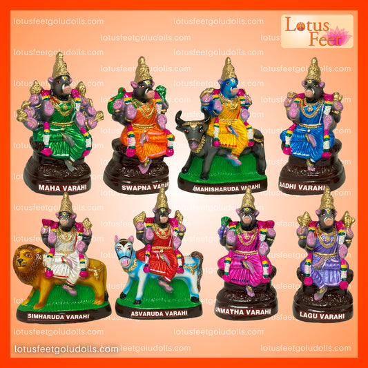 Ashta Varahi Set of Eight Dolls 8-9" (Paper Mache)