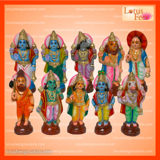 Dasavatharam 10 Dolls Set 12" (Paper Mache) The 10 Divine Incarnations of Lord Vishnu