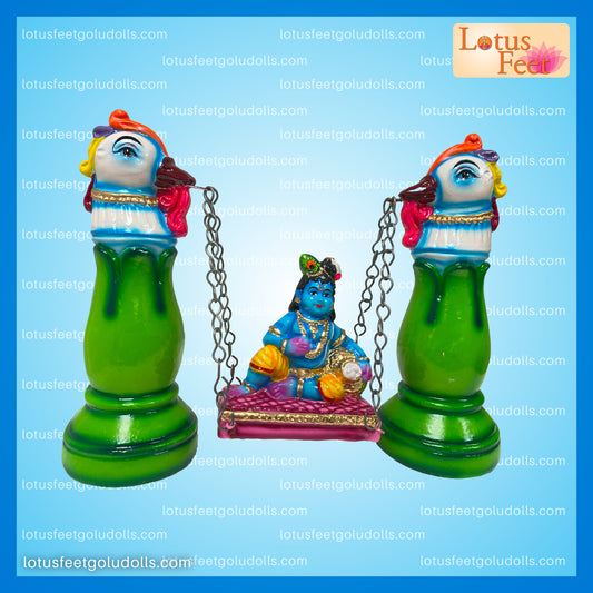 Krishna in a Swing - Oonjal Krishna (Clay Set)