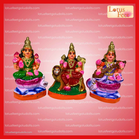 Lakshmi Saraswathy Durgai 8" (Clay Set) Perfect for Budget Golu