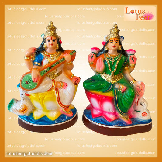 Lakshmi & Saraswathy Set 12" (Paper Mache)