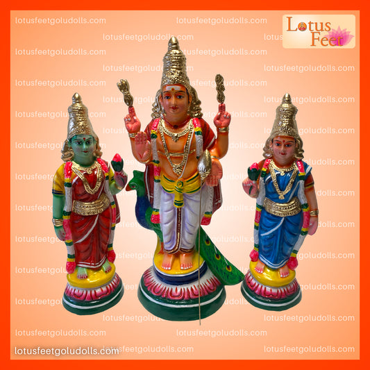 Murugan Valli Devanai 3 Doll Set (Paper Mache)